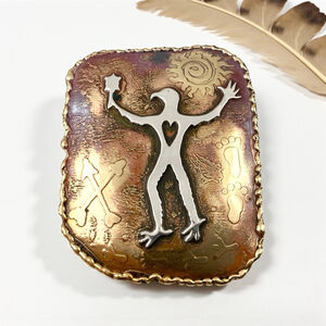 Vintage Southwest Native American Copper Sterling Thunderbird Man Brooch